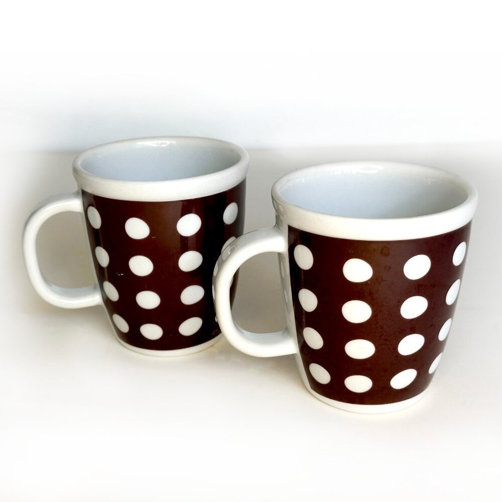 BODUM Ceramic Coffee Mugs Cups Brown with White Polka Dots 12 oz, 2 Mugs